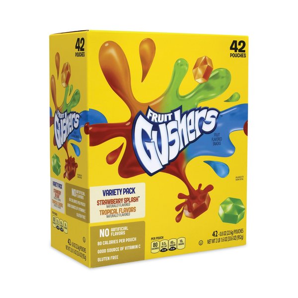 Betty Crocker Fruit Gushers Fruit Snacks, Strawberry and Tropical Fruit Flavors, 08 oz, PK42, 42PK 14698